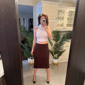 Aubergine Wool Pencil Skirt with Back Slit, Judith and Charles, US 2